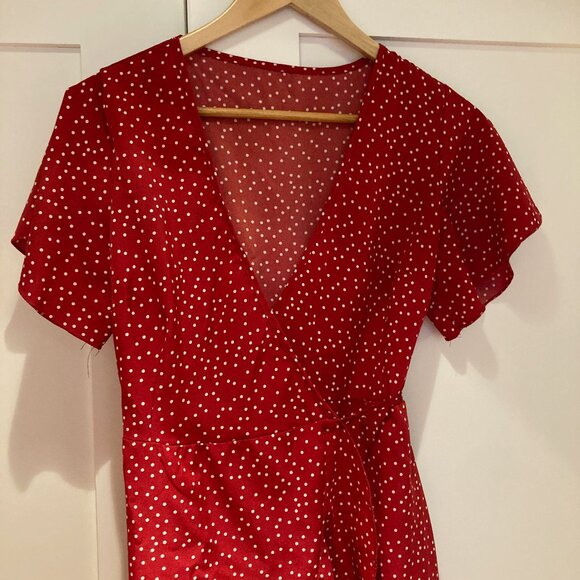 Shein Red Polka Dot Wrap Dress Size 6 (M) - Picture 5 of 13